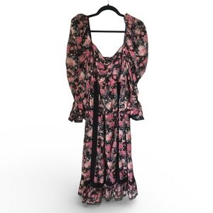 Love Sam Floral & Lace Midi Dress with Puff Sleeves | Medium